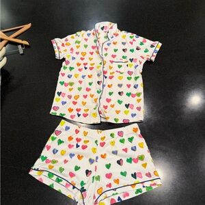 Roller Rabbit Multicolor Heart Print Cotton Pajama Set, Women’s size medium